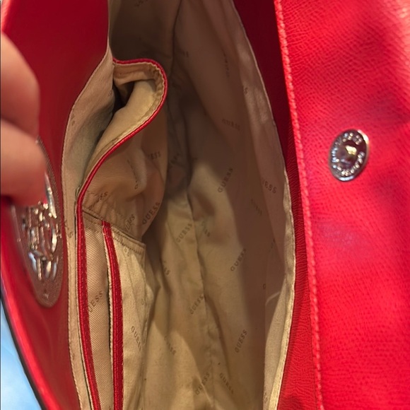 Guess Red Tote Bag with Silver Emblem - Picture 5 of 15